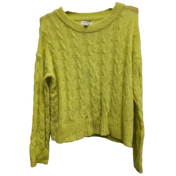 Evereve Sweaters - Evereve Womens Sweater Size XS Chartreuse Cable Knit Cozy Long Sleeve Pullover